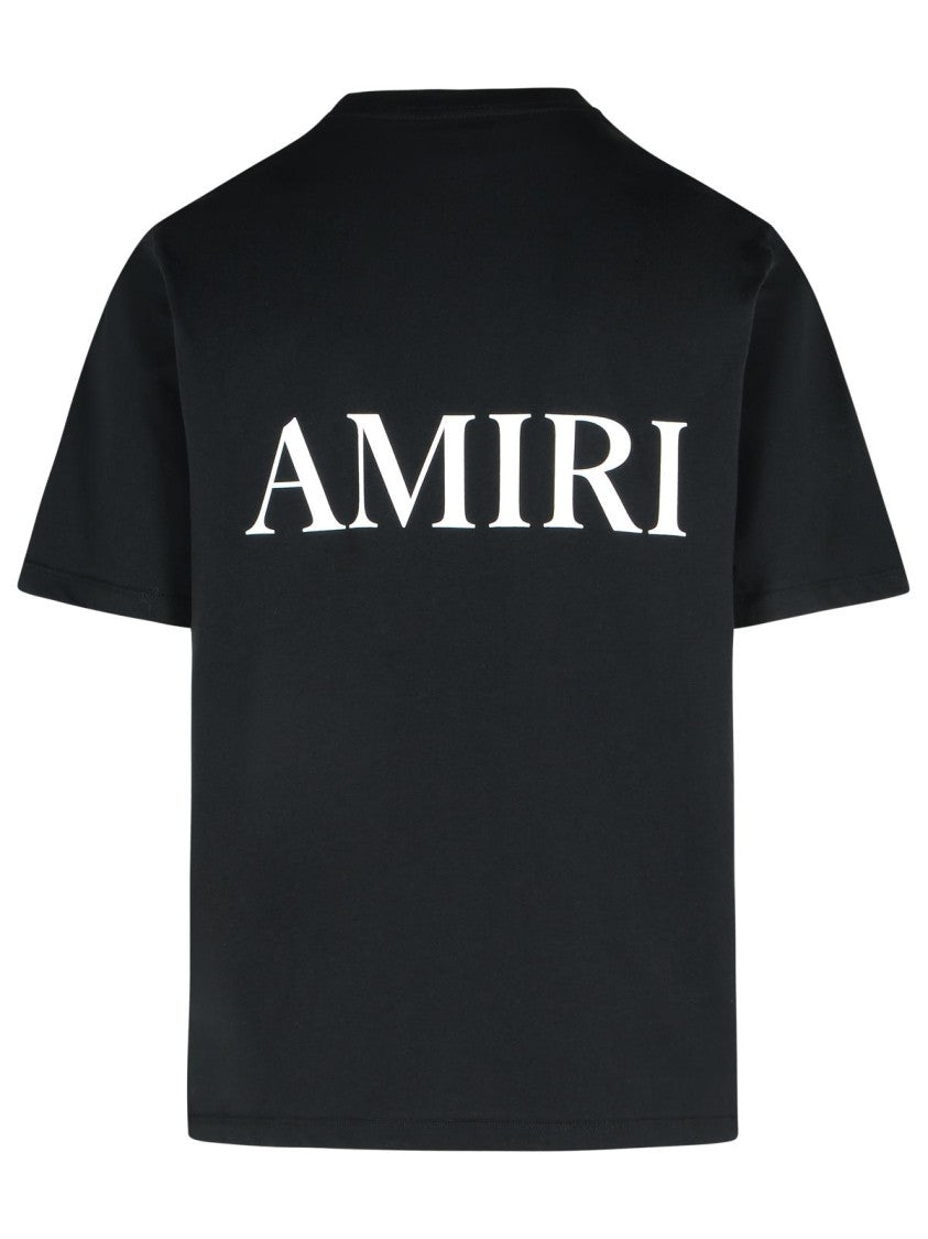 Amiri Contrast Logo Black Cotton T-Shirt With Ribbed Crew Neck