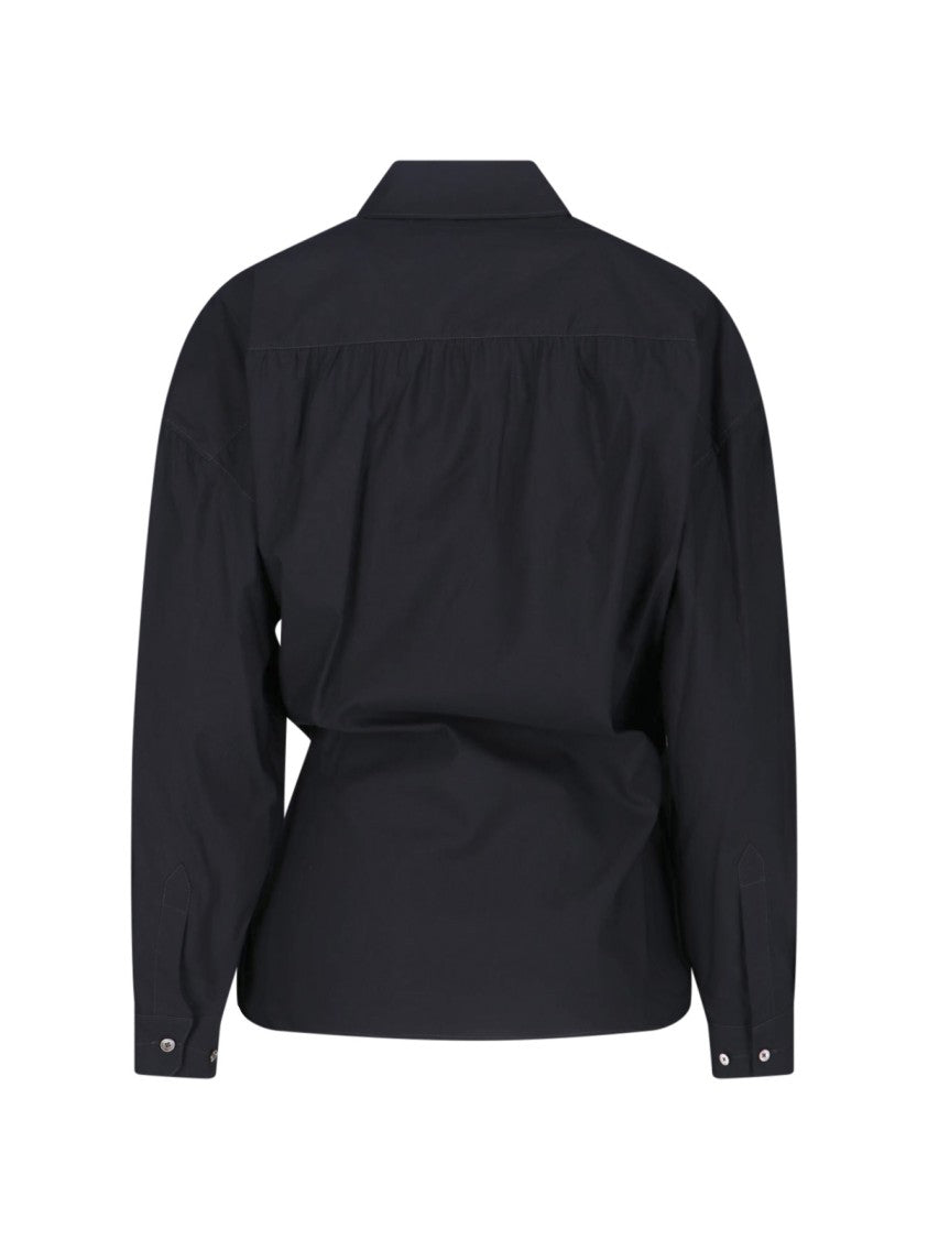 Lemaire Black Draped Cotton Silk Wrap Shirt