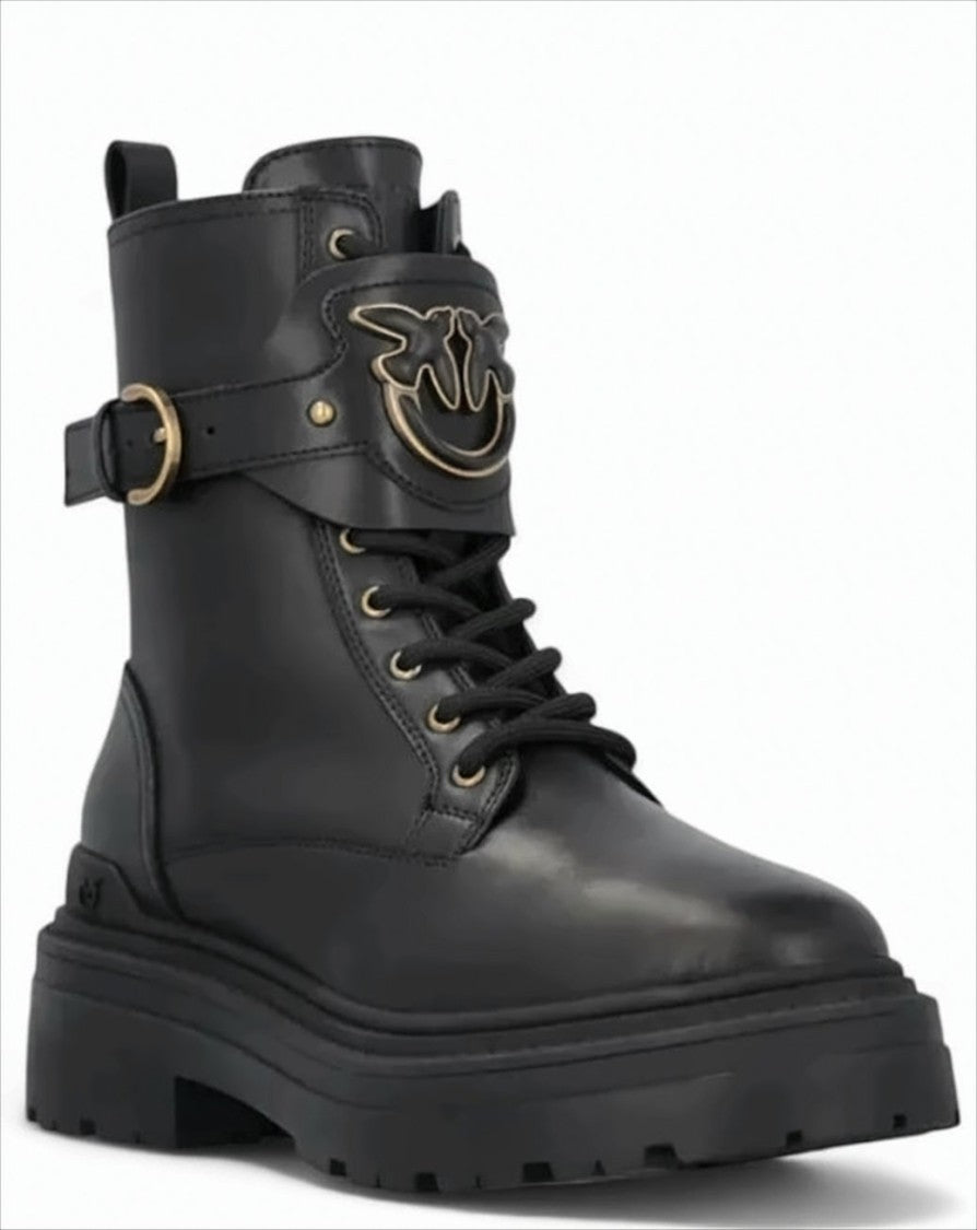 Pinko Calf Leather Combat Ankle Boots