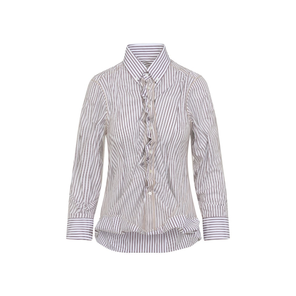 Maison Margiela White And Red Striped Cotton Shirt With Sheer Overlay