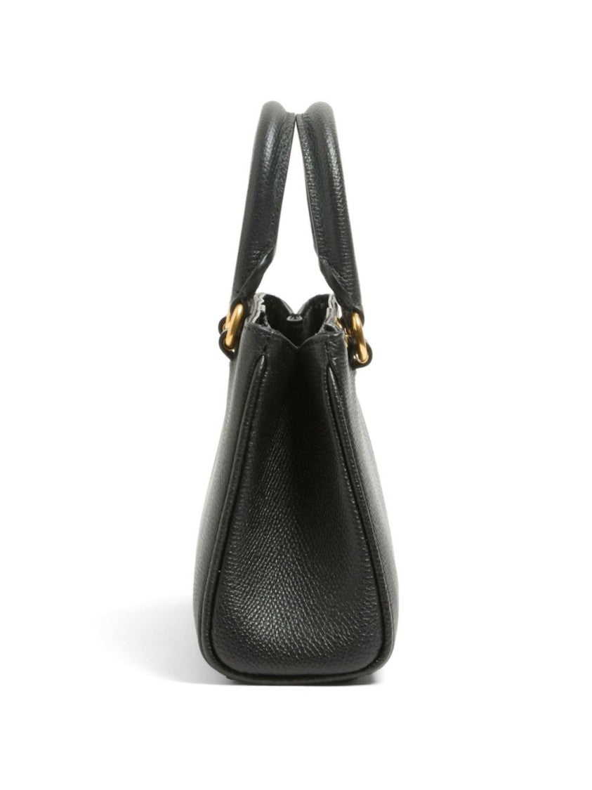 Valentino Garavani Black Structured Textured Gold-Tone Handbag