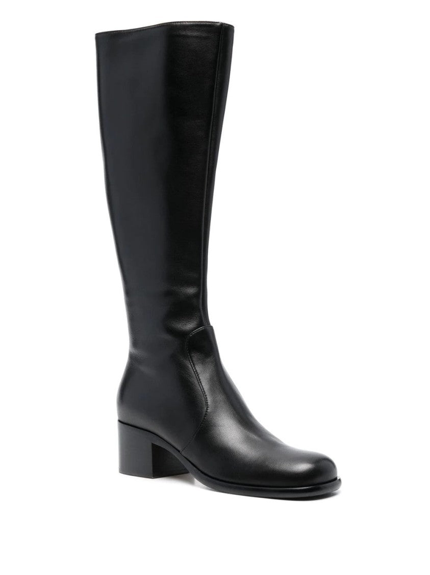 Sergio Rossi Long Black Leather Boots With Elegant Design And Side Zipper