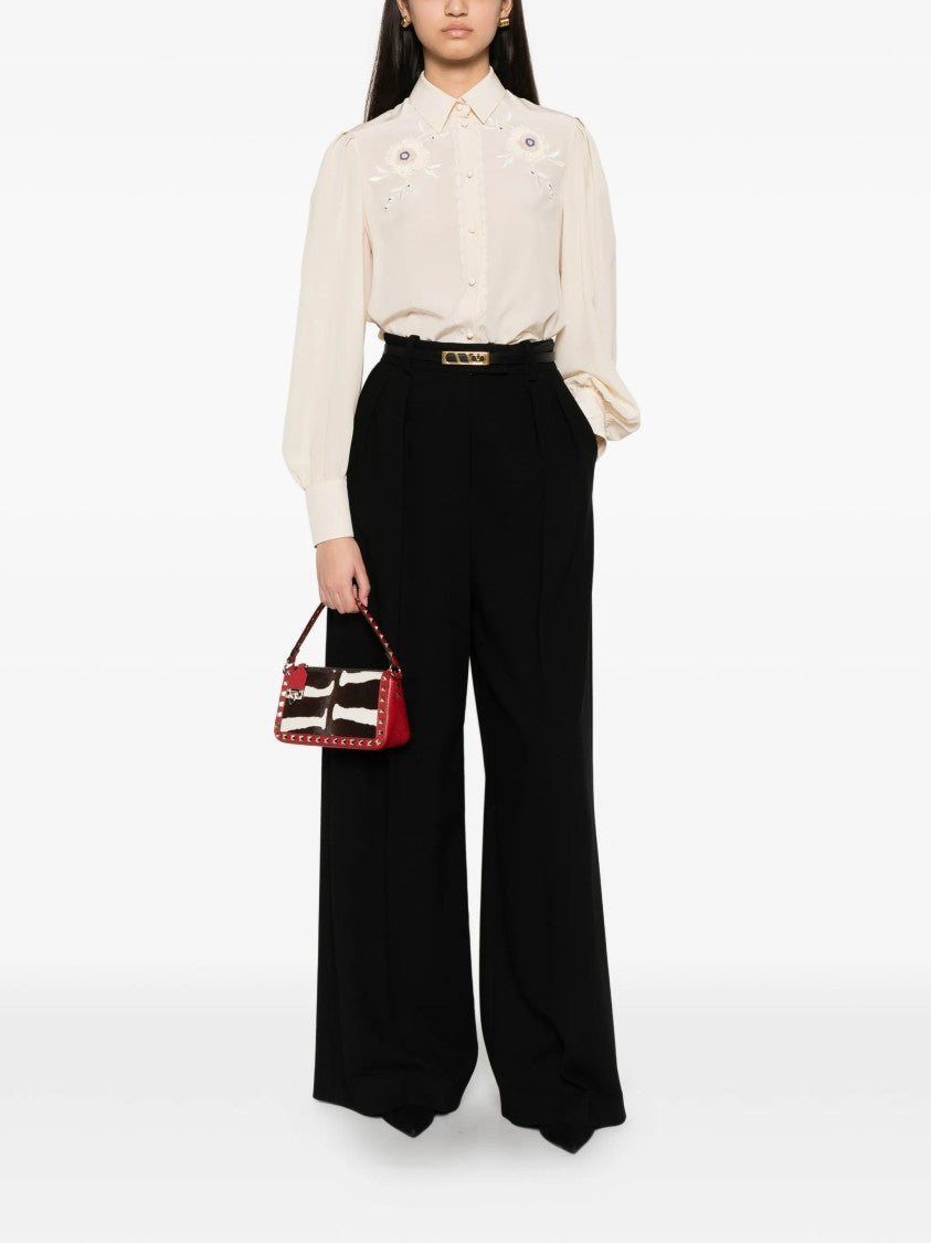 Valentino Neutral Floral Embroidered Puff Sleeve Shirt