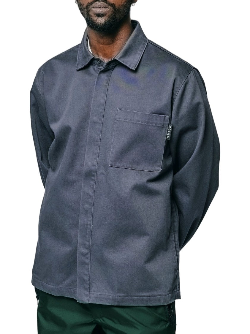 Gr10k Long Sleeve Grey Shirt With Subtle Logo Detail And Classic Collar