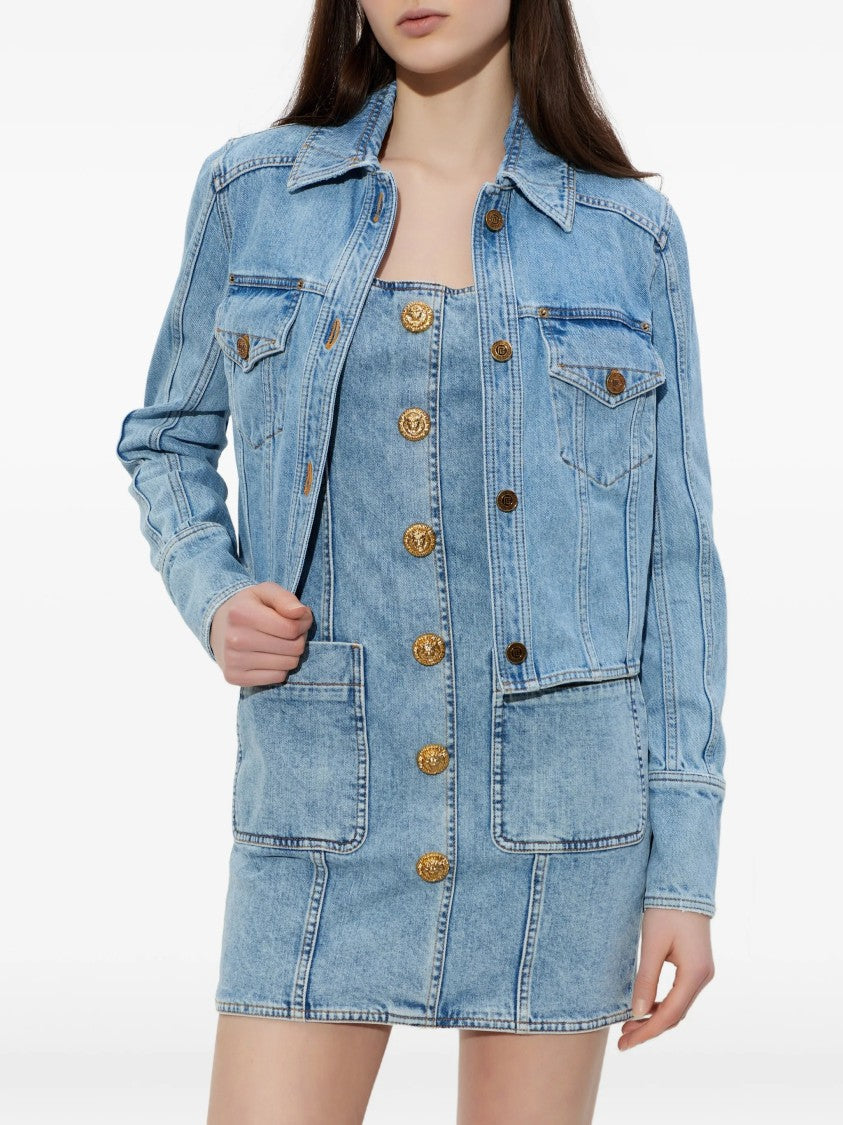 Balmain Cropped Light Blue Denim Jacket