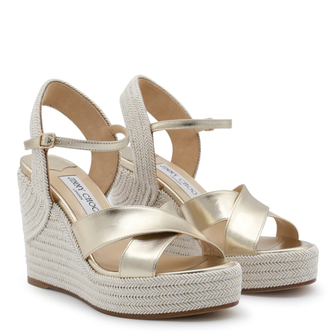 Jimmy Choo Champagne Leather Rope Wedge Flats