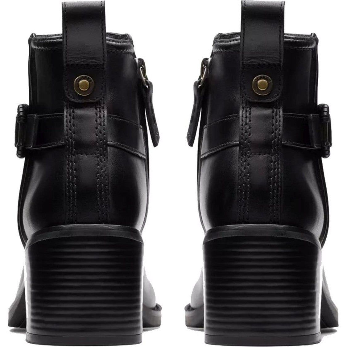 Clarks Black Chamberly Smooth Leather Ankle Strap Boots