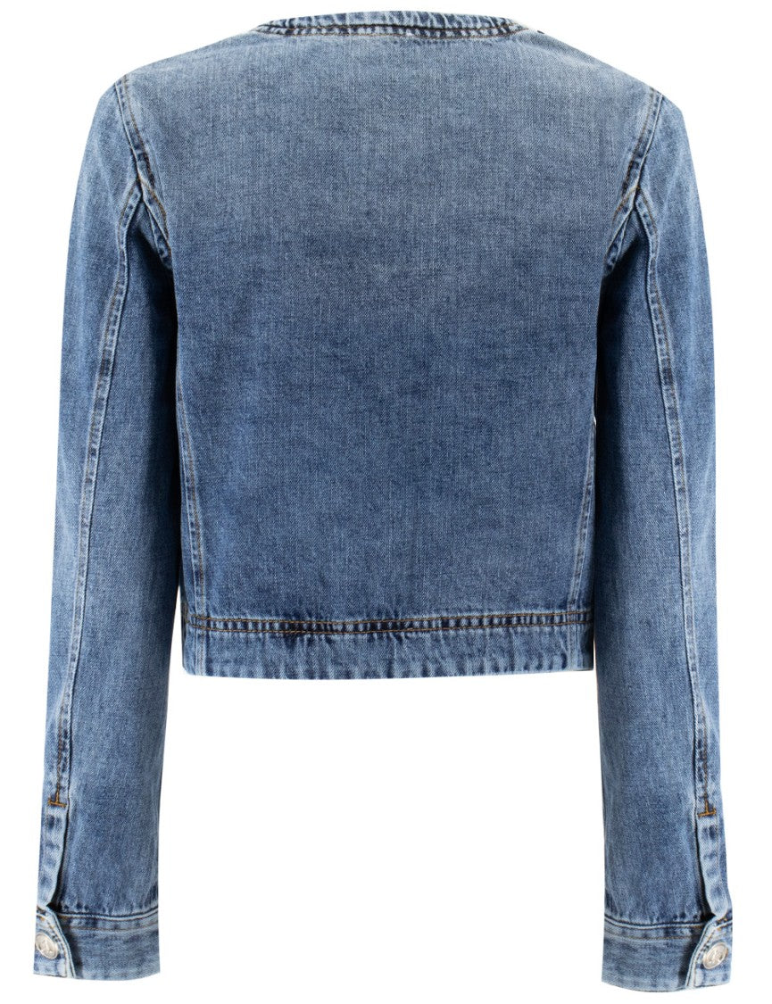 Pinko Cropped Vintage Effect Denim Jacket