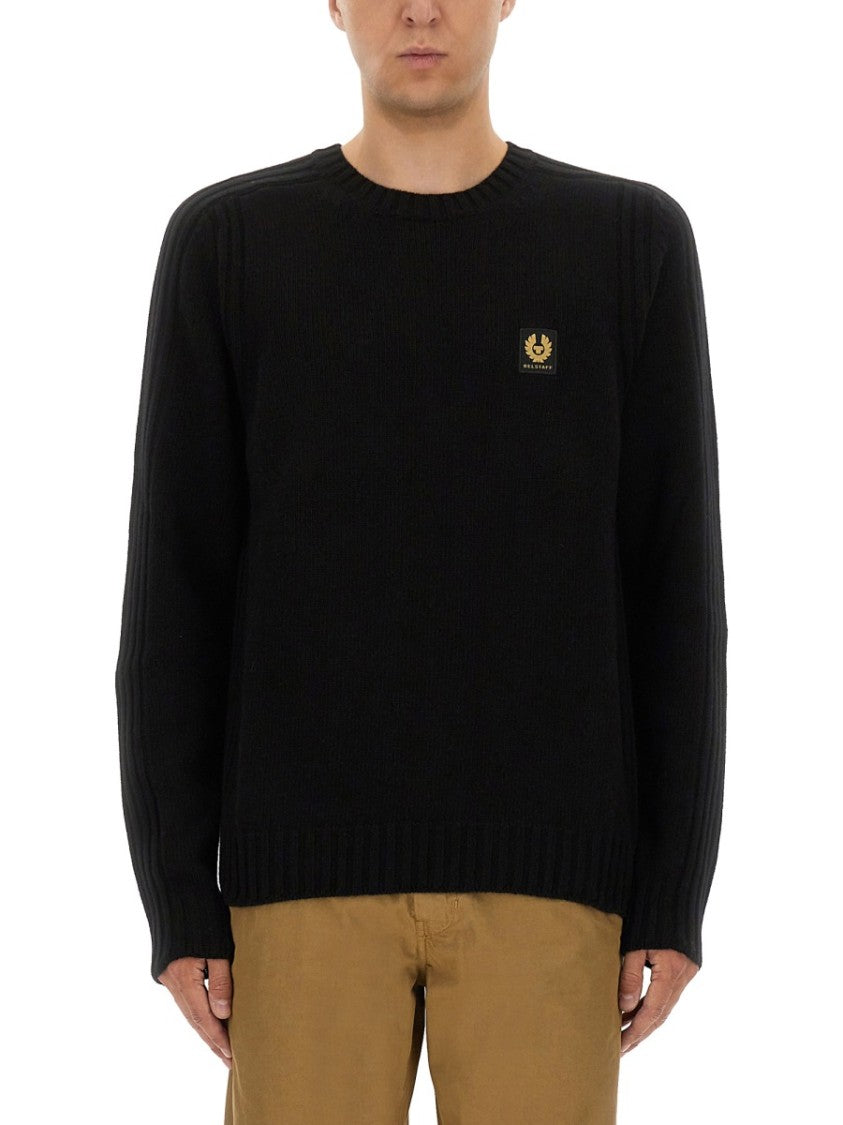 Belstaff Ribbed Merino Wool Sweater With Logo Patch