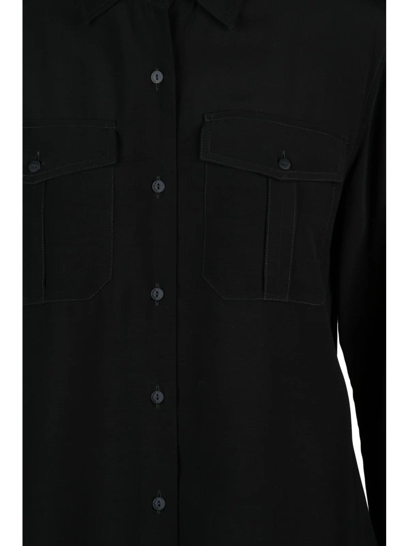 Dondup Black Flap Pockets Fluid Viscose Blouse