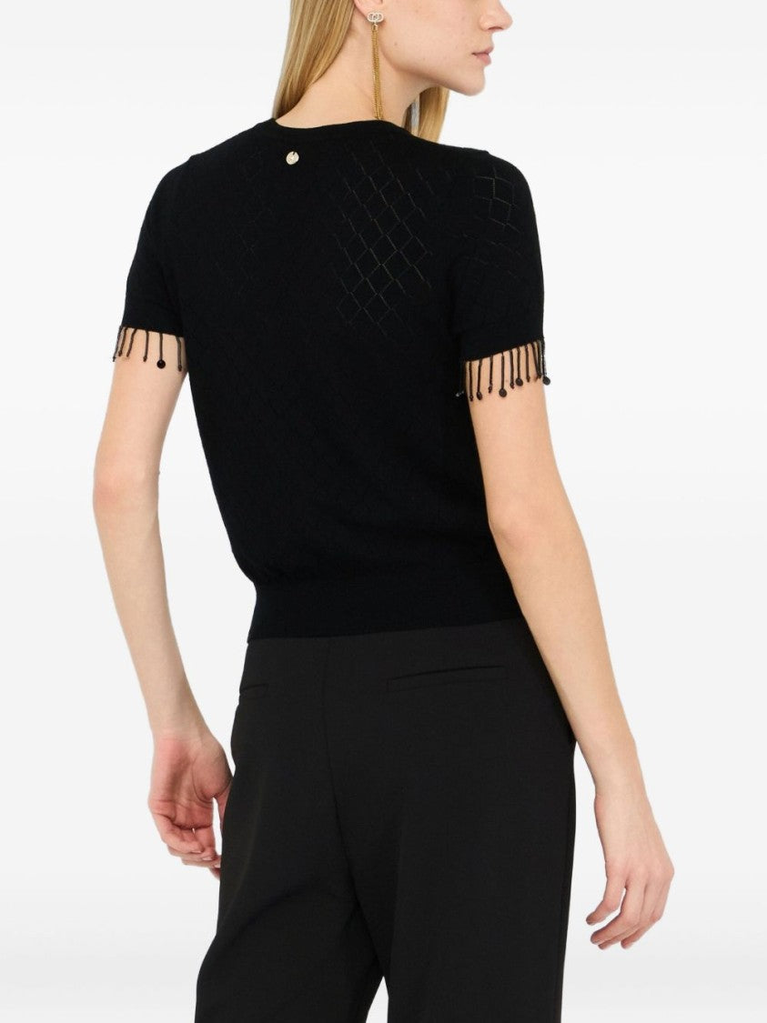 Liu Jo Short-Sleeve Black Sweater With Diamond Pattern