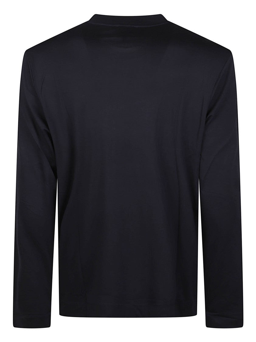 Emporio Armani Embroidered Logo Relaxed-Fit Navy BLue Long-Sleeve T-Shirt