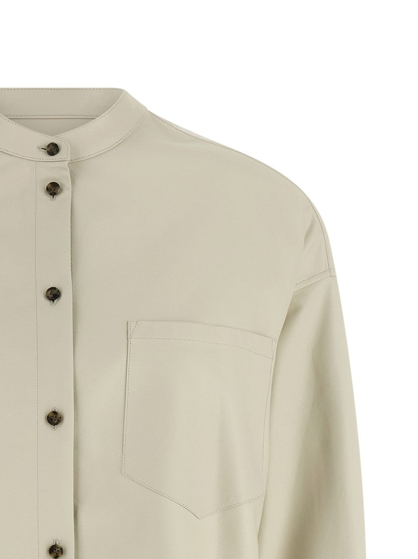 Yves Salomon Lightweight Leather Shirt With Mandarin Collar