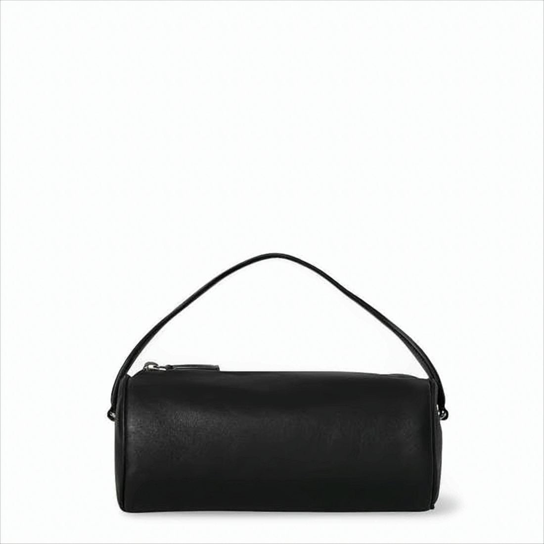 The Row Cylindrical Black Lambskin Clutch With Top Handle