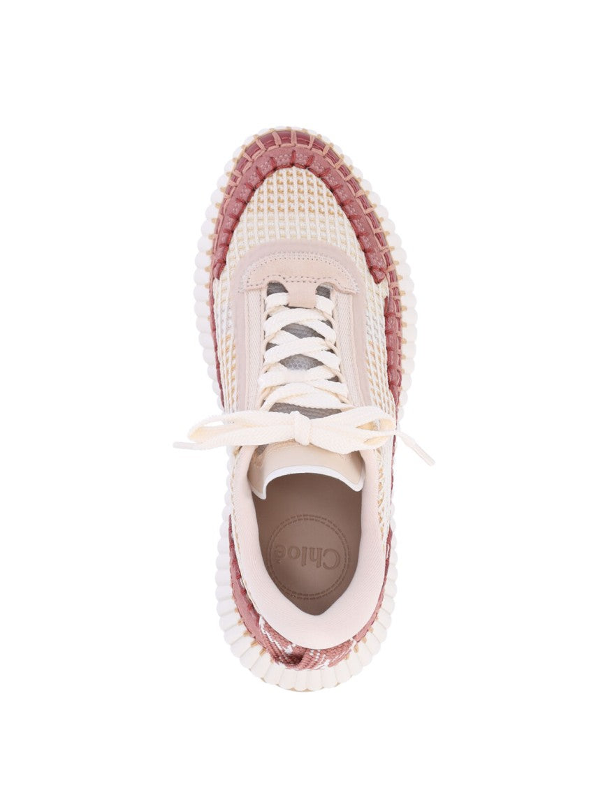 Chloé Cream Mesh Sneakers With Dusty Rose Leather Accents