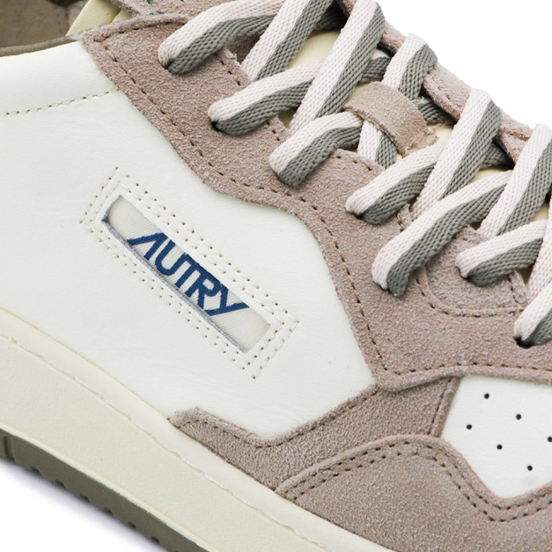 Autry White Beige Medalist Perforated Suede Low-Top Sneakers