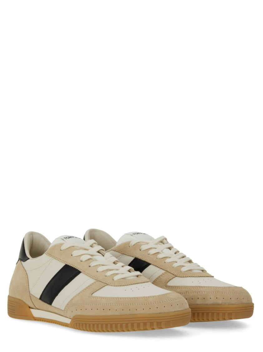 Tom Ford Calf Leather And Suede Sneakers With Contrasting Stripes