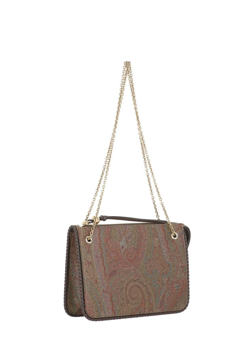 Etro Rectangular Paisley Fabric And Leather Shoulder Bag With Chain Strap