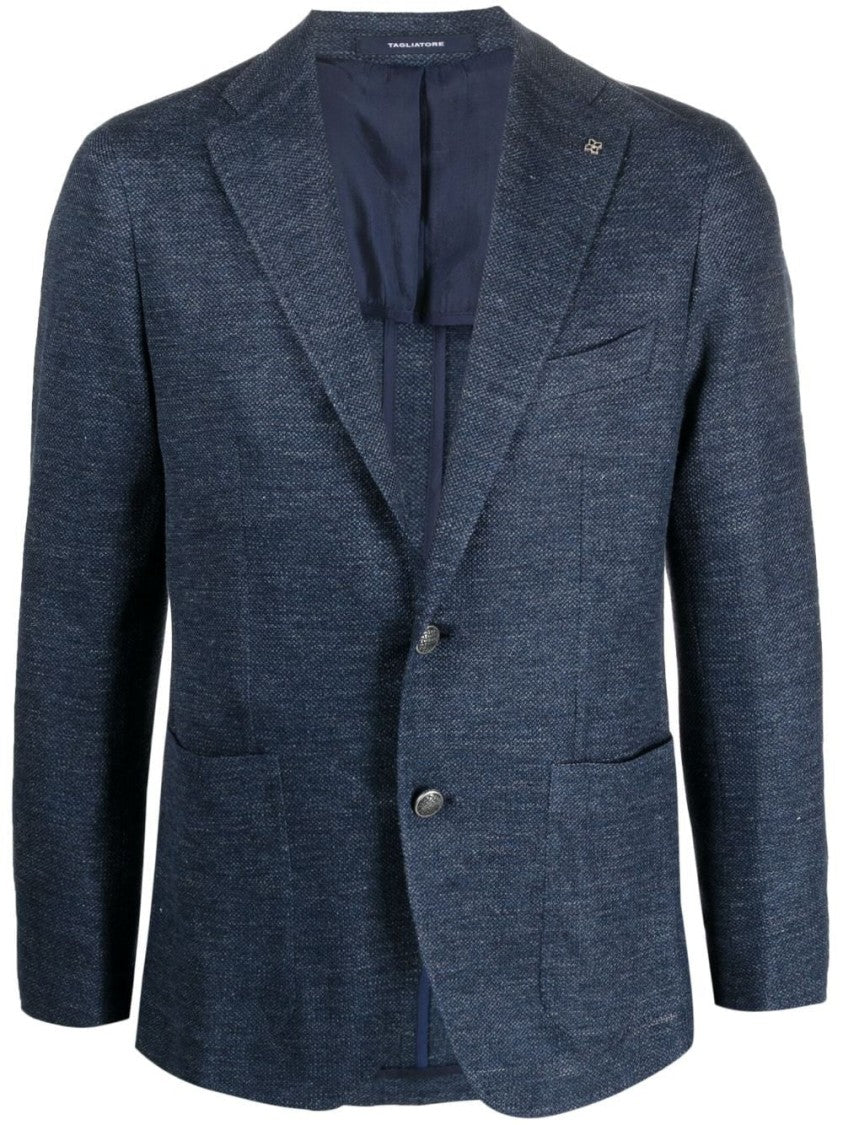 Tagliatore Tailored Blue Linen-Cotton Blazer With Textured Finish