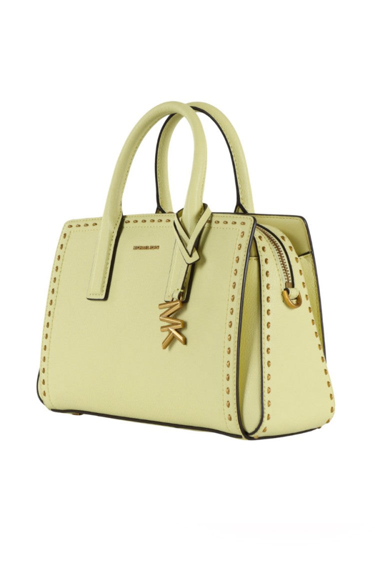 Michael Kors Yellow Laila Studded Trim Grained Leather Shoulder Bag