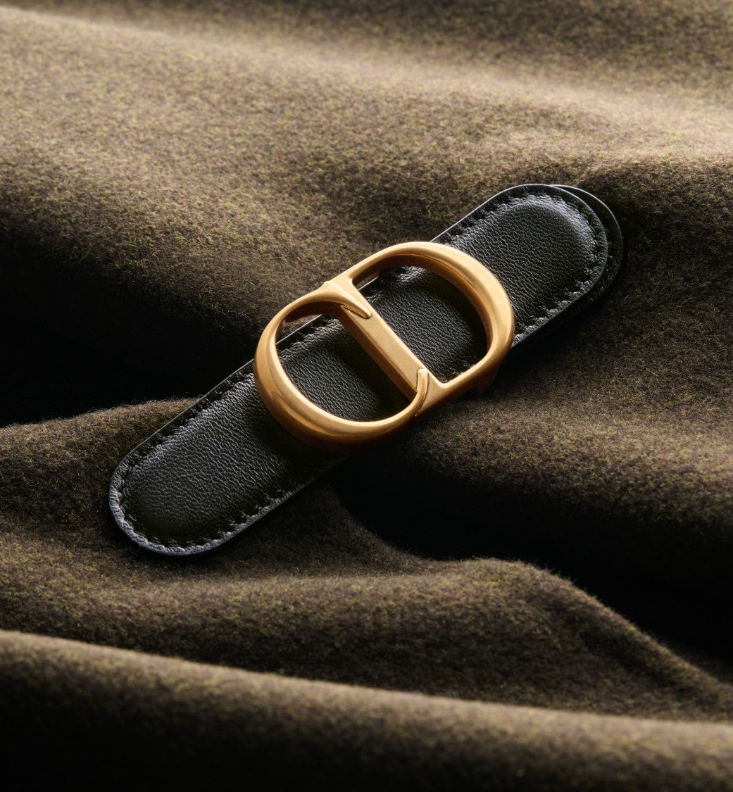 Christian Dior Cape-Style Coat With Asymmetrical Drape And Gold-Tone Buckle