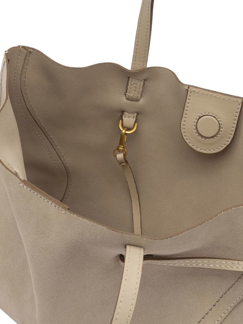 Gianni Chiarini Beige Suede Shoulder Bag With Dual Straps