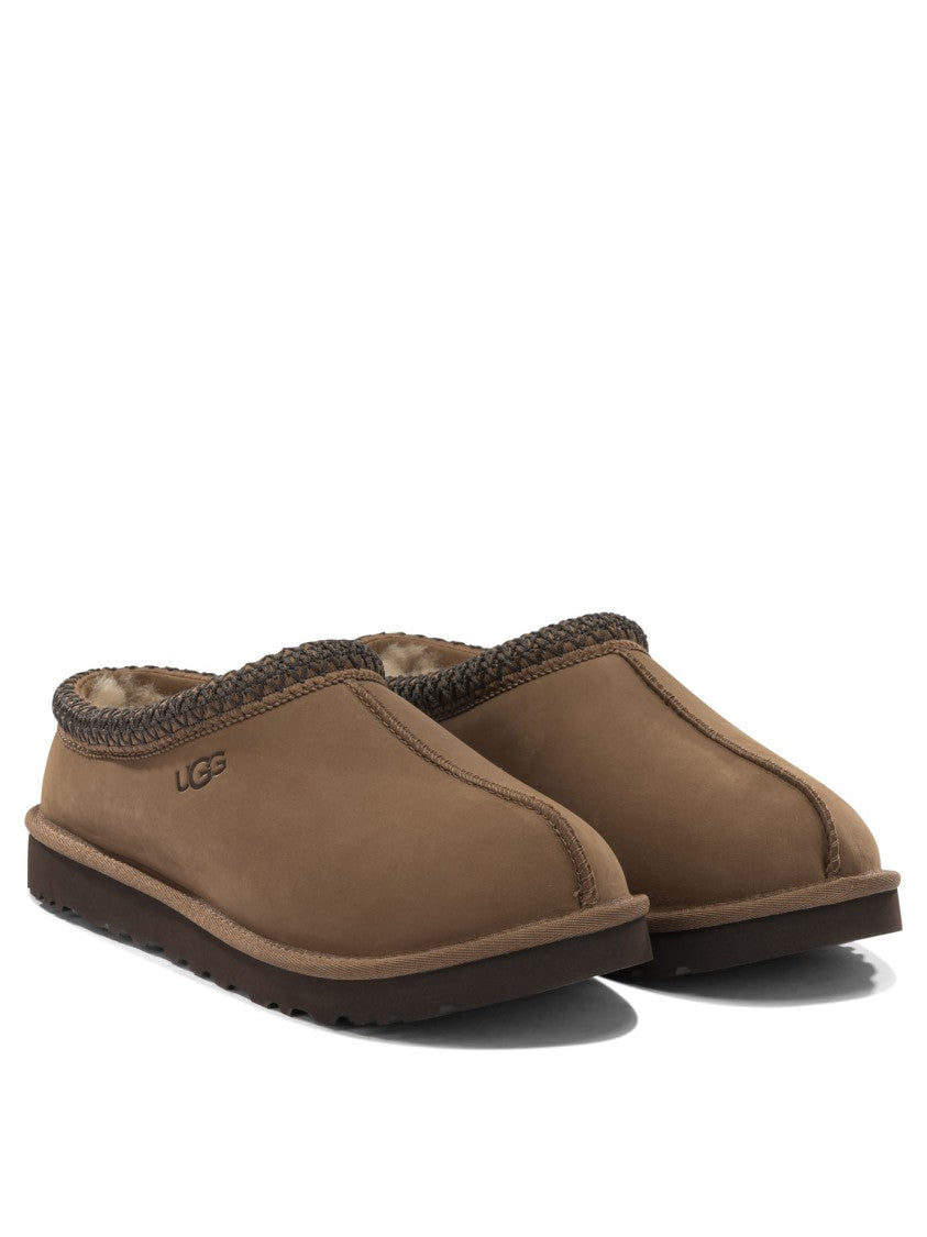 Ugg Brown Leather Loafers With Braided Trim And Plush Interior