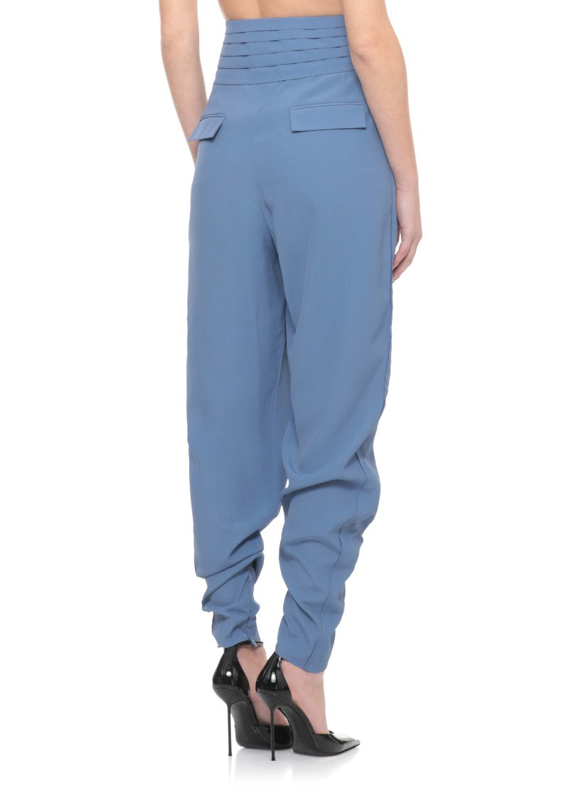 Lanvin Blue Silk-Blend Flap Pocket Pants