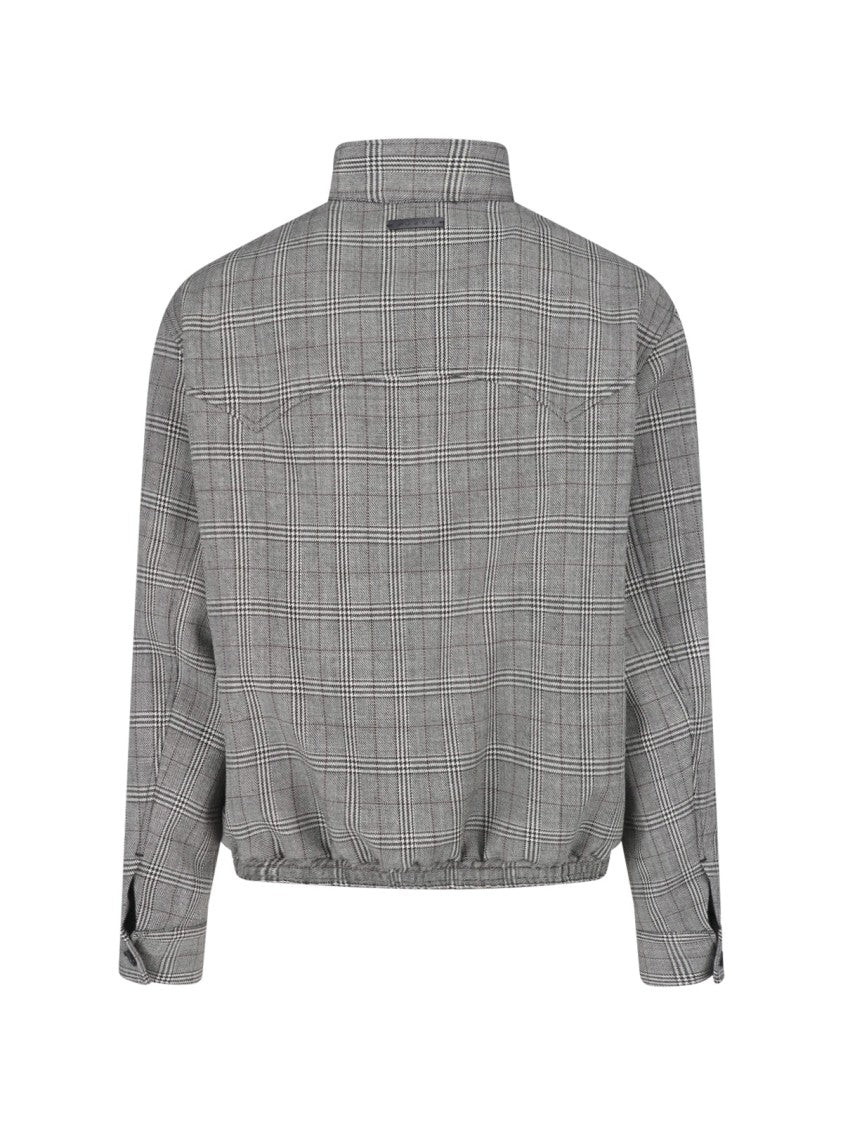 Marni Cropped Checkered Virgin Wool Jacket With Stand Collar