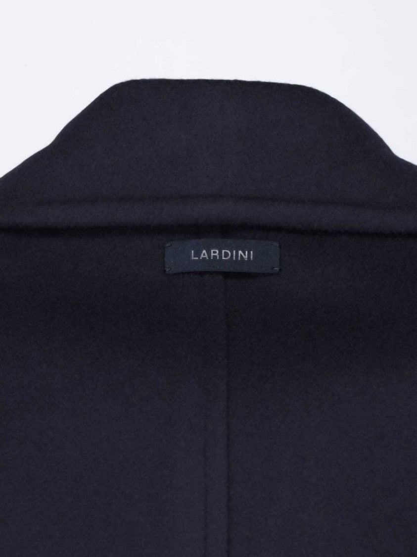 Lardini Navy Double-Breasted Wide-Lapel Virgin Wool Coat