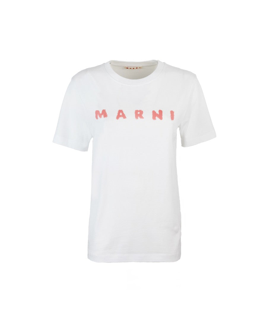 Marni White Jersey T-Shirt With Scribbled Logo