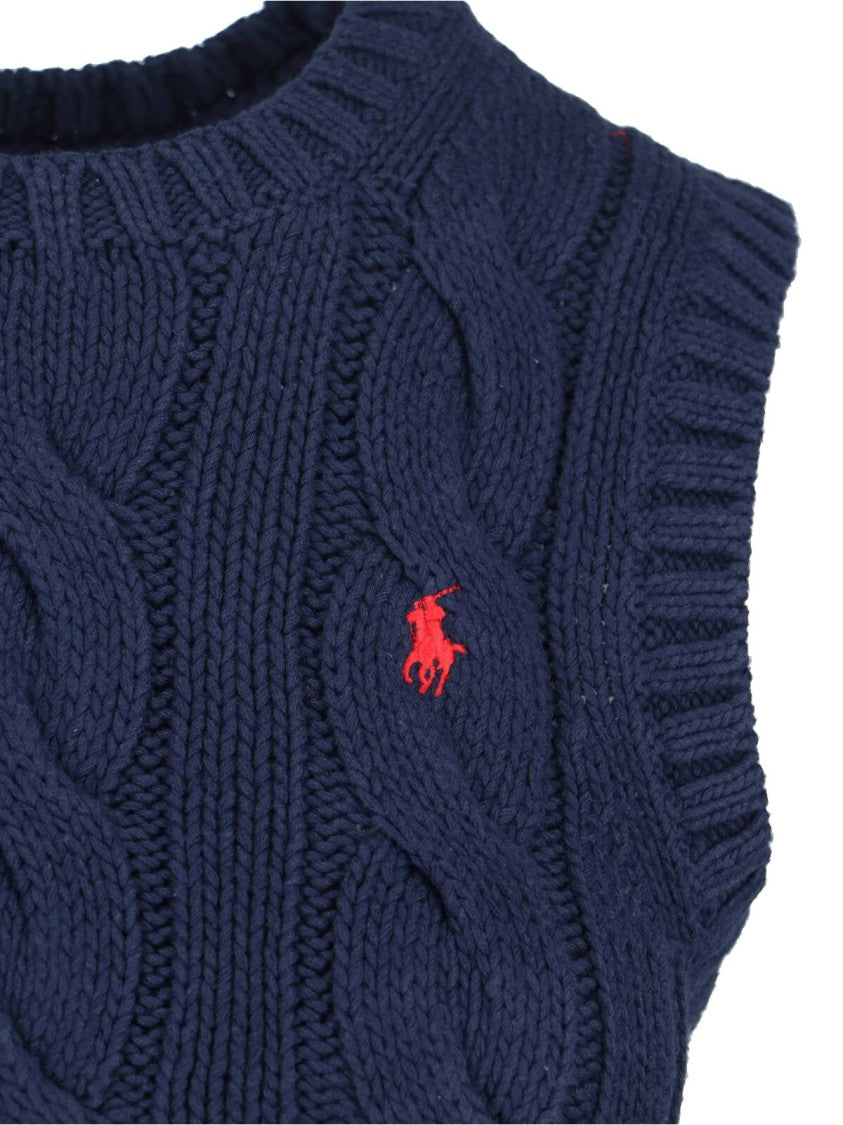 Polo Ralph Lauren Sleeveless Navy Knitted Vest With Cable Knit Design