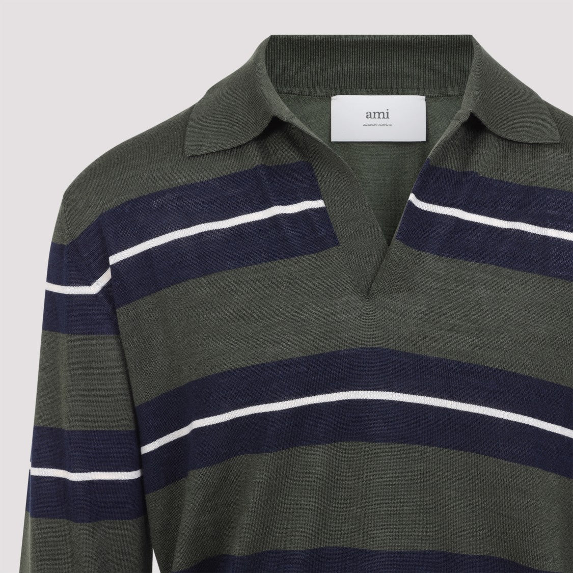 Ami Polo Collar T-Shirt With Contrasting Stripes