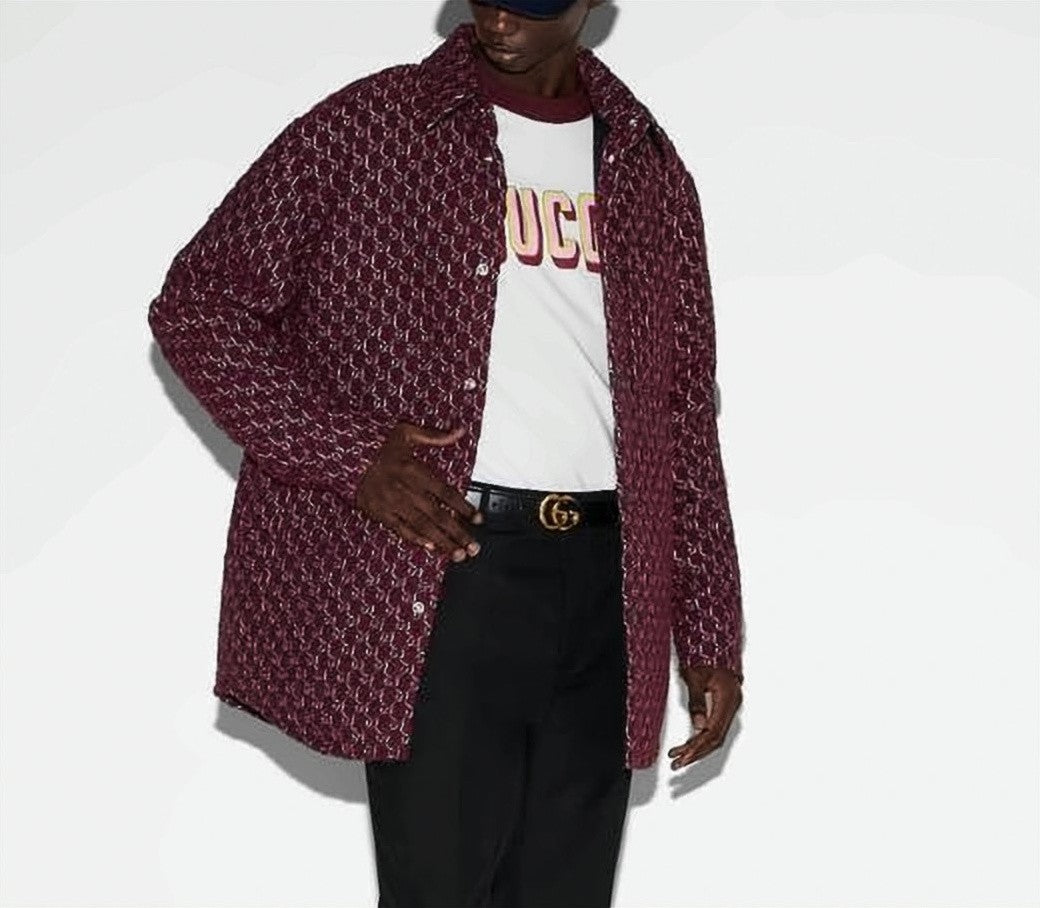 Gucci Burgundy Long Sleeve Shirt With Intricate Pattern
