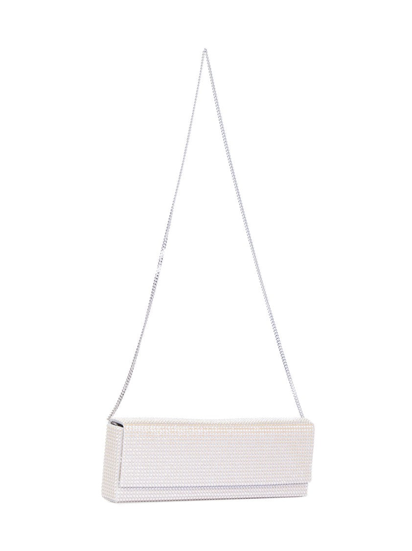 Amina Muaddi Grey Satin Clutch