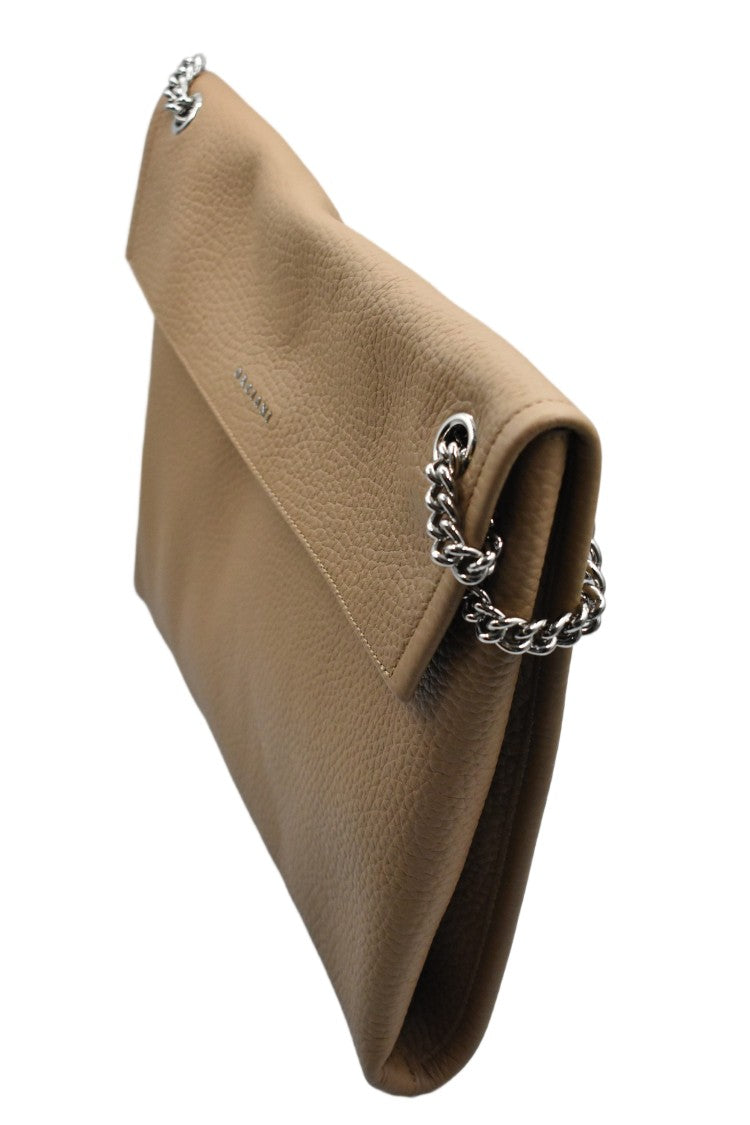 Orciani White Hammered Leather Chain Strap Handbag