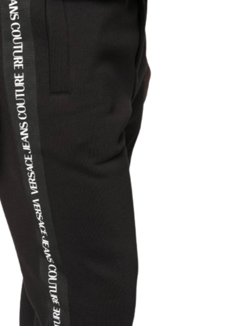 Versace Jeans Couture Tapered Black Jogger Pants With Ribbed Cuffs And Logo Detail