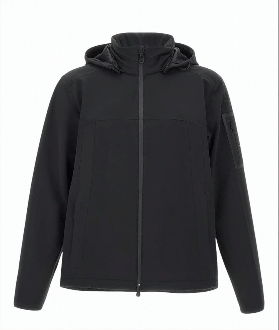 Boss Minimalistic Black Hooded Jacket With Snap Buttons