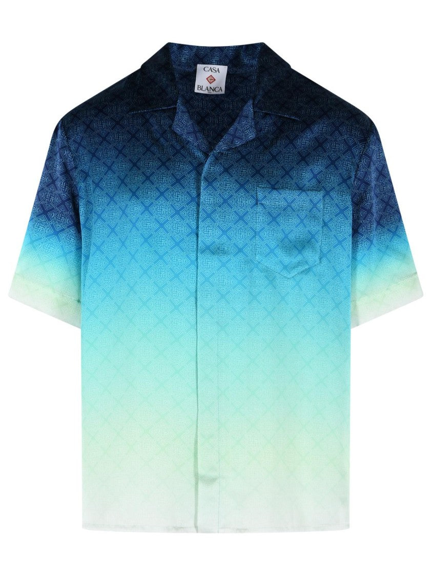 Casablanca 'Circuit Monogram' Blue Silk Shirt