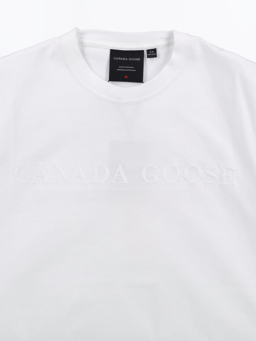 Canada Goose White Plain Embossed Cotton Logo T-Shirt