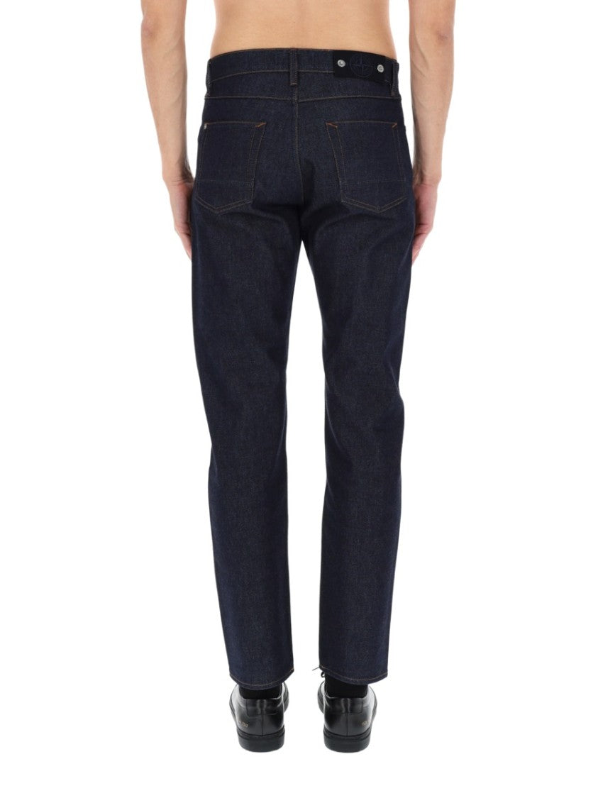 Stone Island Straight-Leg Indigo Contrast Stitching Jeans