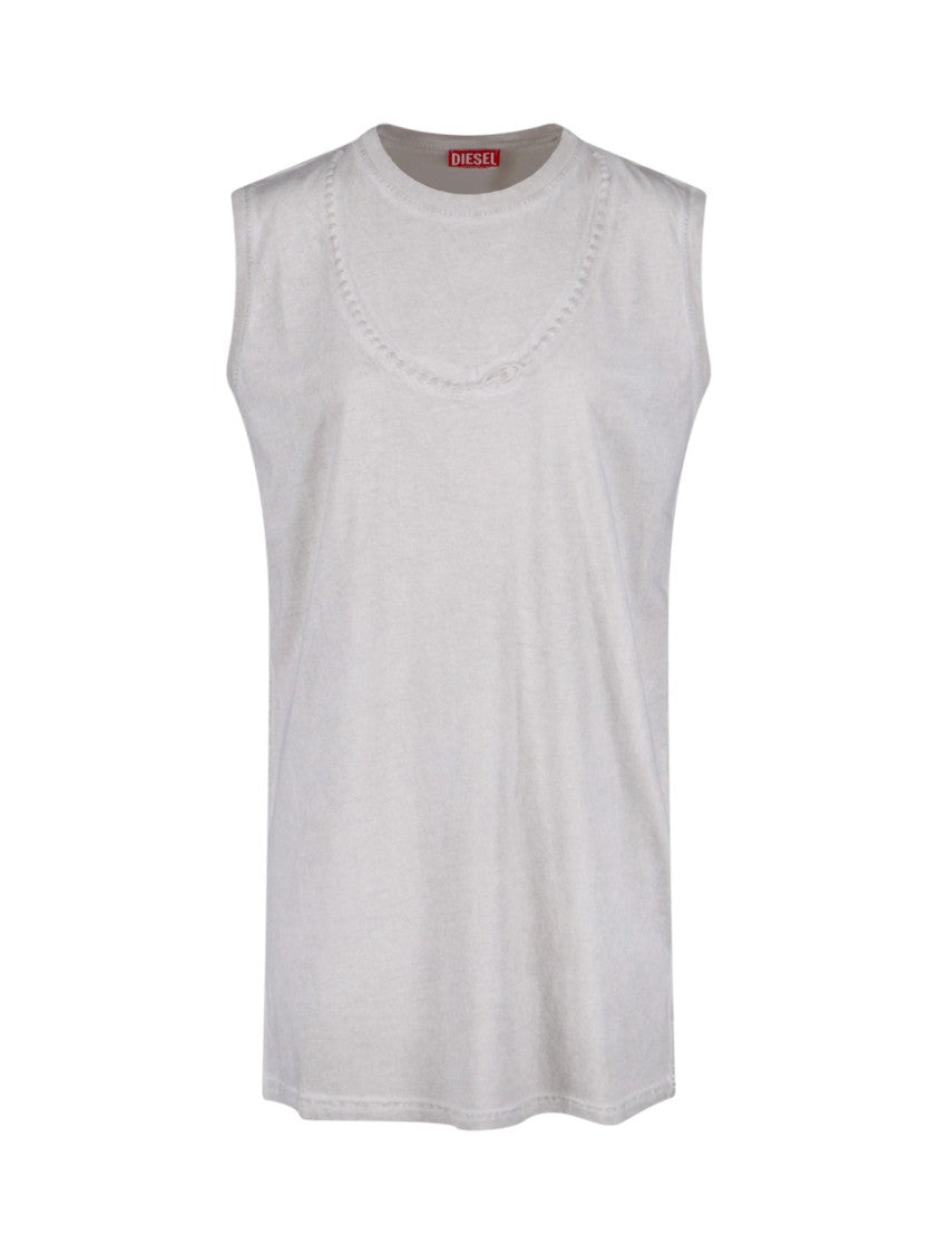 Diesel Sleeveless Round Neck Tank Top With Embroidered Detailing