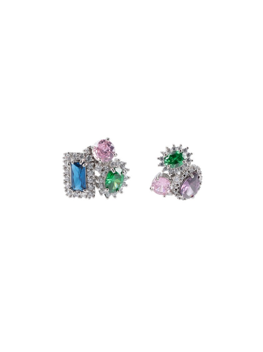 Maison Margiela Silver Asymmetrical Multicolor Zirconia Earrings