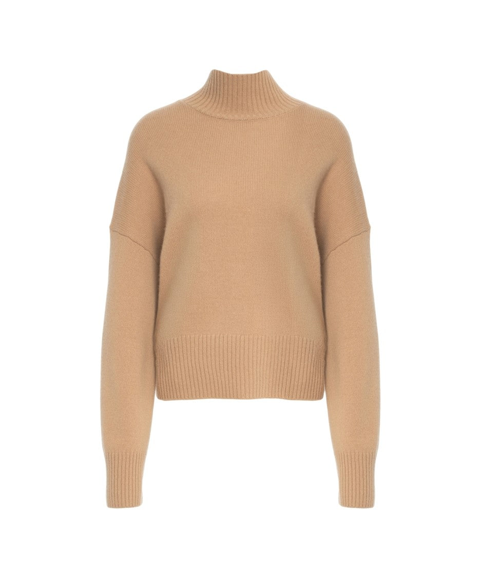 Crush Mock Neck Cashmere Sweater With Ribbed Cuffs