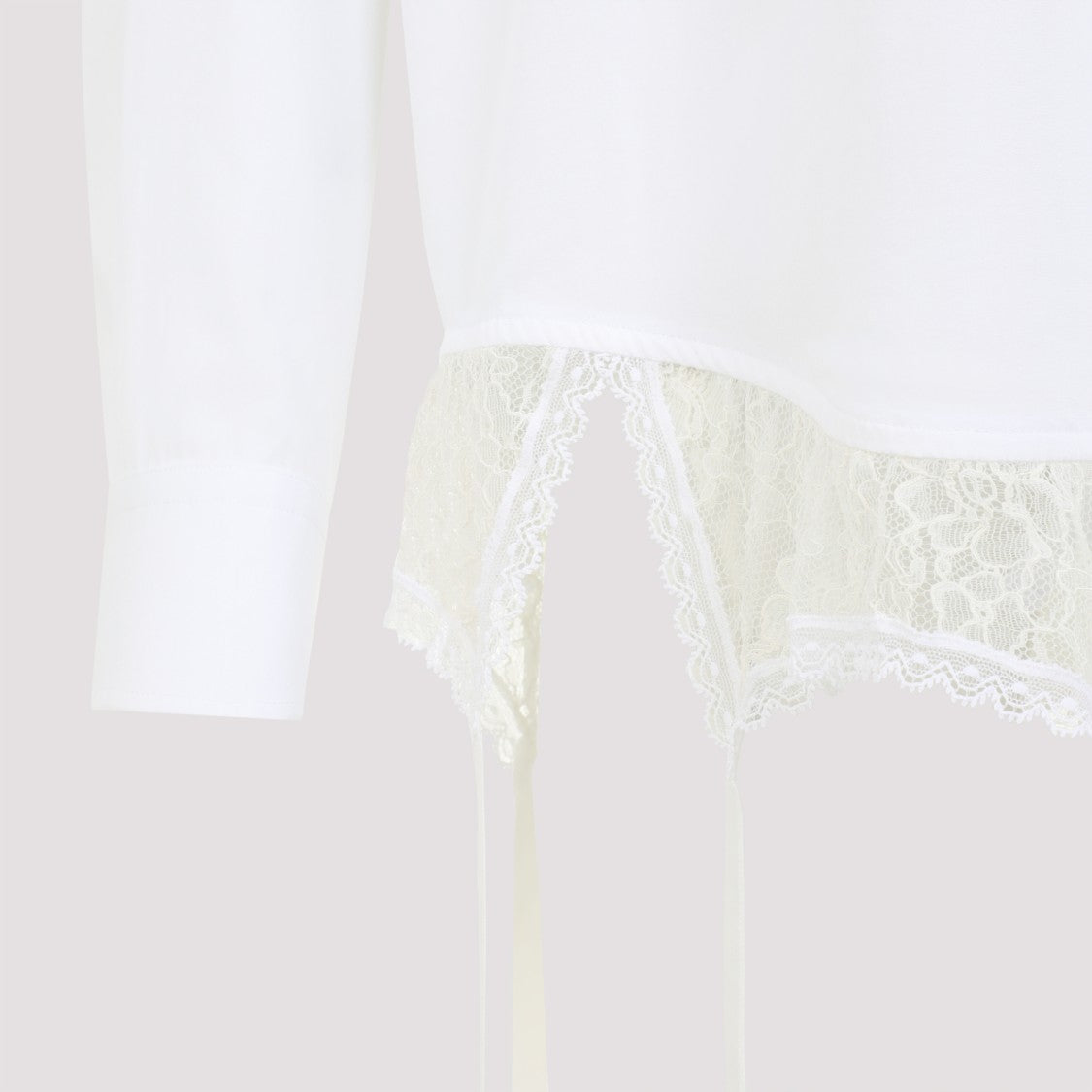 Balenciaga White Lingerie Shirt With Pointed Collar And Tonal Lace Hem