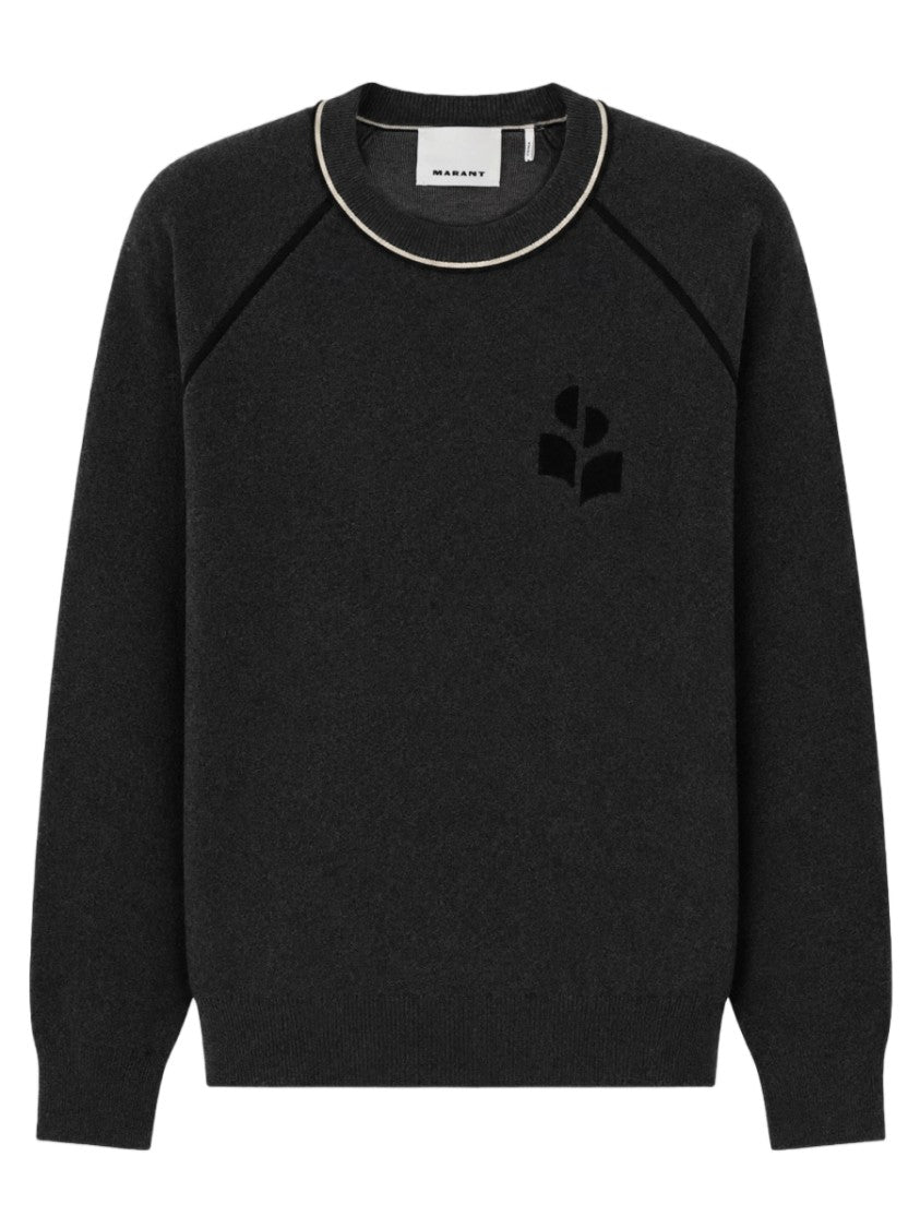 Isabel Marant Crew Neck Grey Knitwear Sweater With Textured Emblem