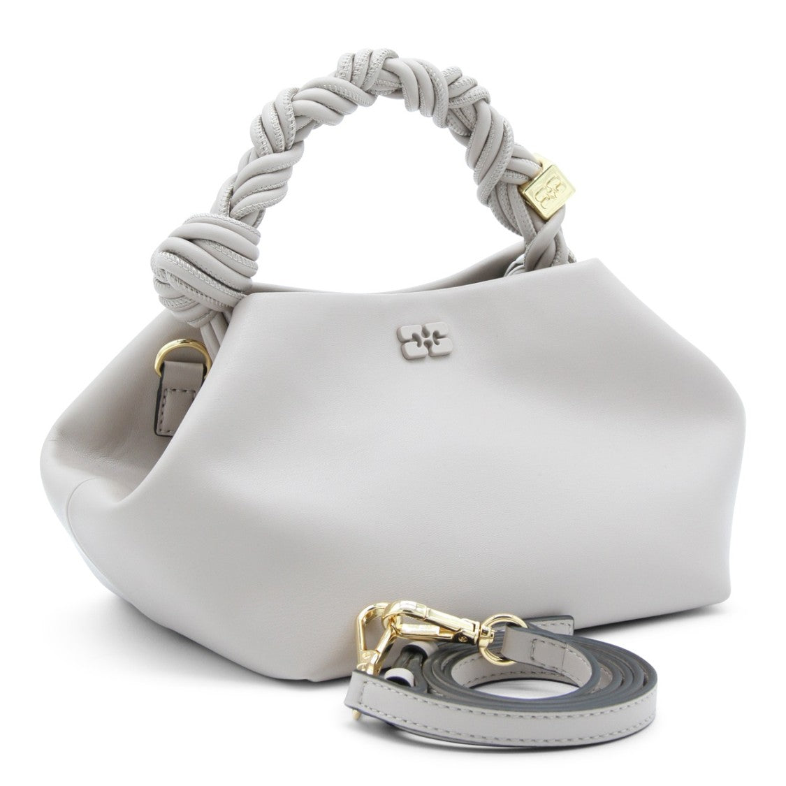 Ganni Geometric Oyster Grey Bou Small Top Handle Bag