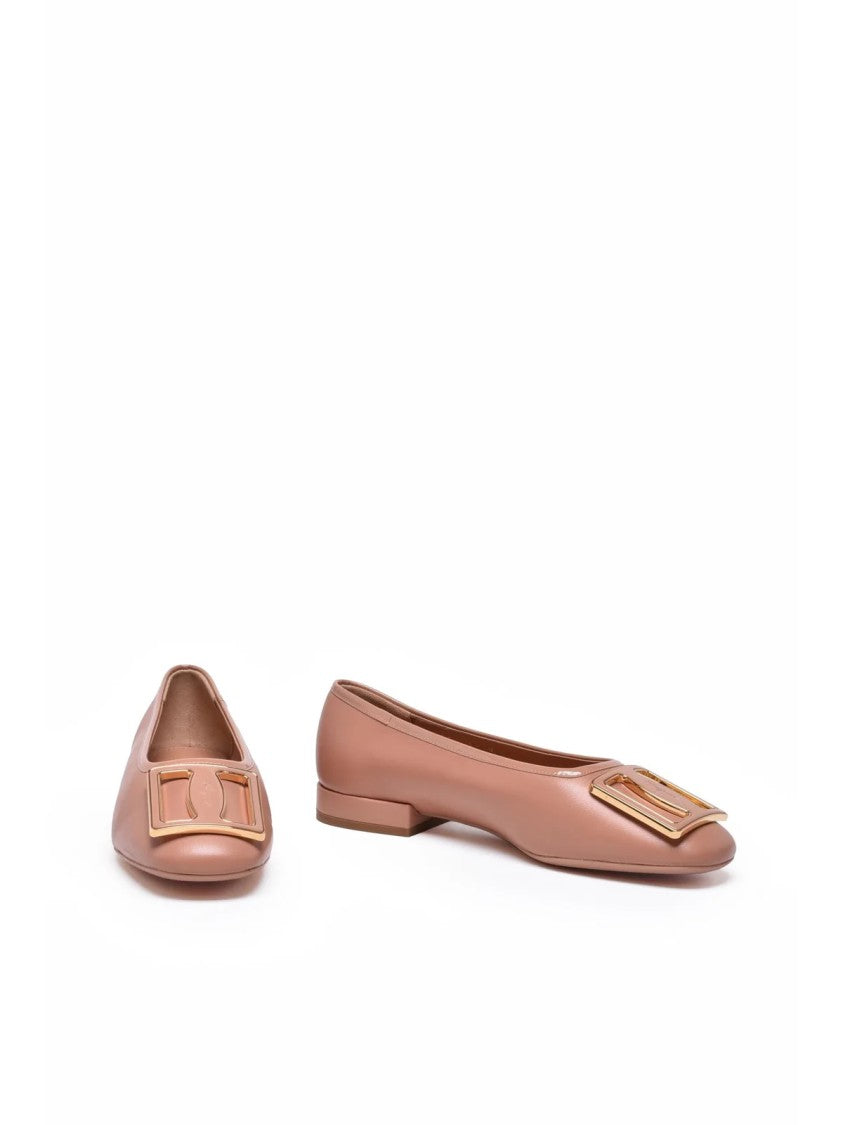 Salvatore Ferragamo Pink Low-Heel Buckle Leather Flats
