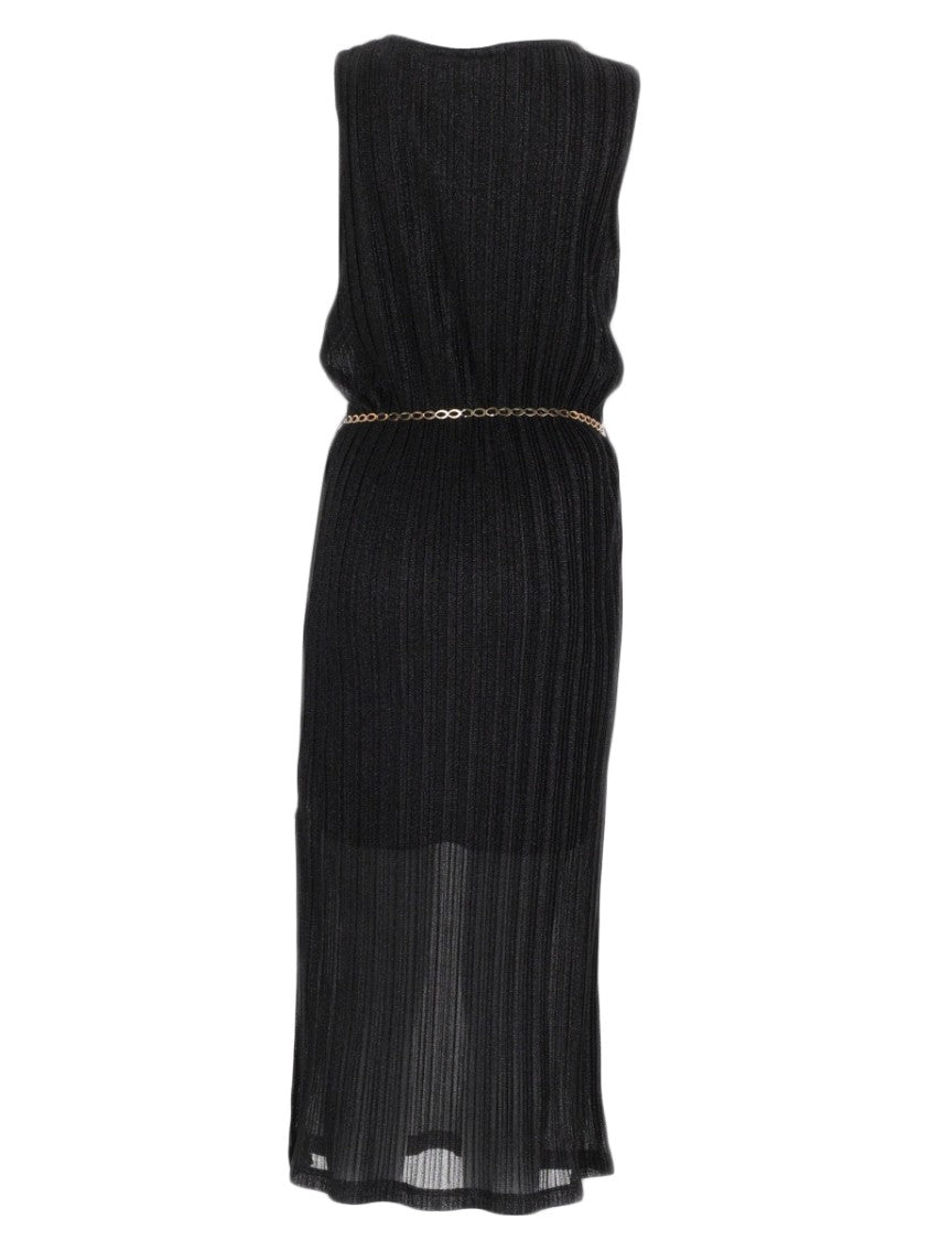 Joshe Sleeveless Midi Dress With Sheer Pleated Overlay