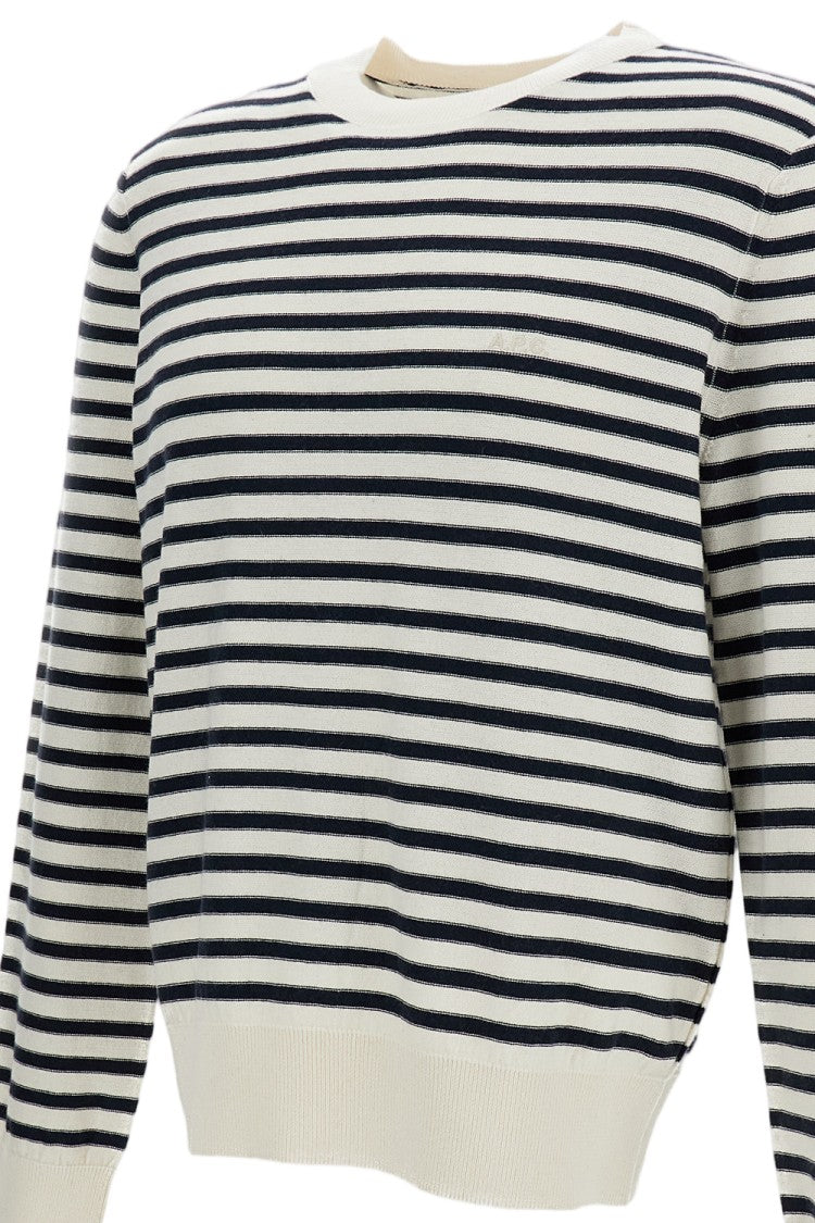 A.P.C. Blue And White Striped Cotton-Blend Sweater With Ribbed Detailing